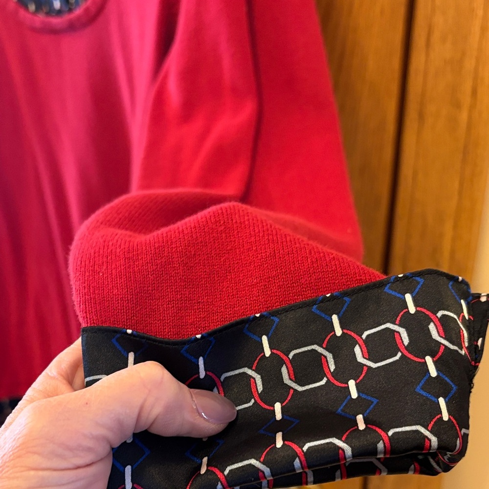 Notations Red Layered-Look Sweater with Geometric-Pattern - Picture 8 of 10